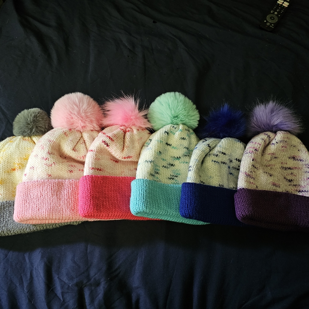 Colorful Pom-Pom Knit Beanies for Kids